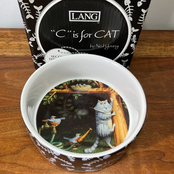 Lang Other - Lang "C is for Cat" Second Thoughts Cat Food Bowl 2005 Unused Ceramic Humor